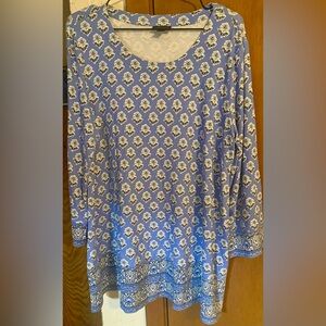 J Jill 20”PTP Sz: M Oversized Wearable Collection Blue Floral Top Stretch